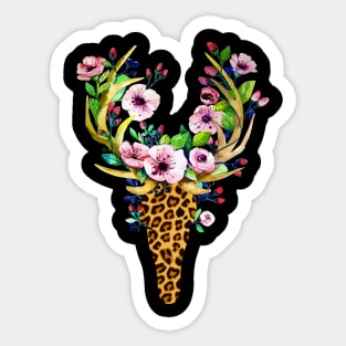 Leopard Deer Watercolor Floral Sticker